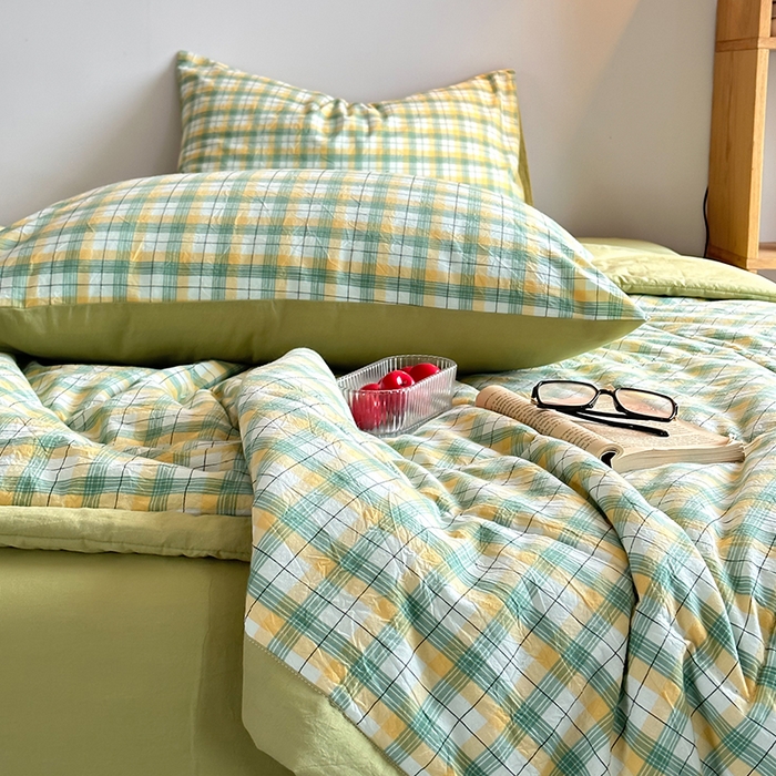 91家纺网 家纺一手货源 找家纺 春皖家纺 2026新款全棉色织羽丝绒夏被-风格1 栗木-芒格