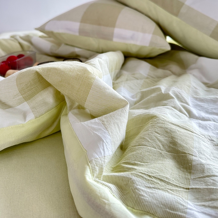 91家纺网 家纺一手货源 找家纺 春皖家纺 2026新款全棉色织羽丝绒夏被-风格1 素雅-芳绿