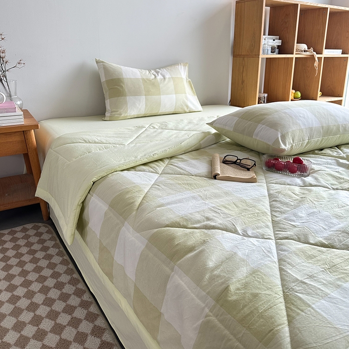 91家纺网 家纺一手货源 找家纺 春皖家纺 2026新款全棉色织羽丝绒夏被-风格1 素雅-芳绿