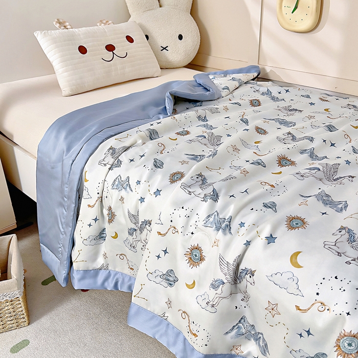 91家纺网 家纺一手货源 找家纺 御棉坊 2026春夏A类天丝活性印染儿童大豆夏被宝宝夏凉被幼儿园午睡空调被薄被子 神域飞马