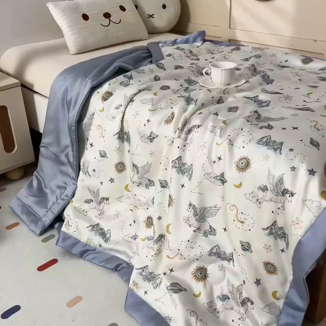 91家纺网 家纺一手货源 找家纺 御棉坊 2026春夏A类天丝活性印染儿童大豆夏被宝宝夏凉被幼儿园午睡空调被薄被子 神域飞马