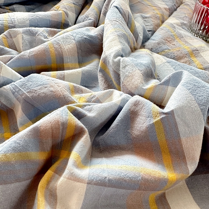 91家纺网 家纺一手货源 找家纺 春皖家纺 2026新款全棉色织羽丝绒夏被-风格1 素雅-蓝格