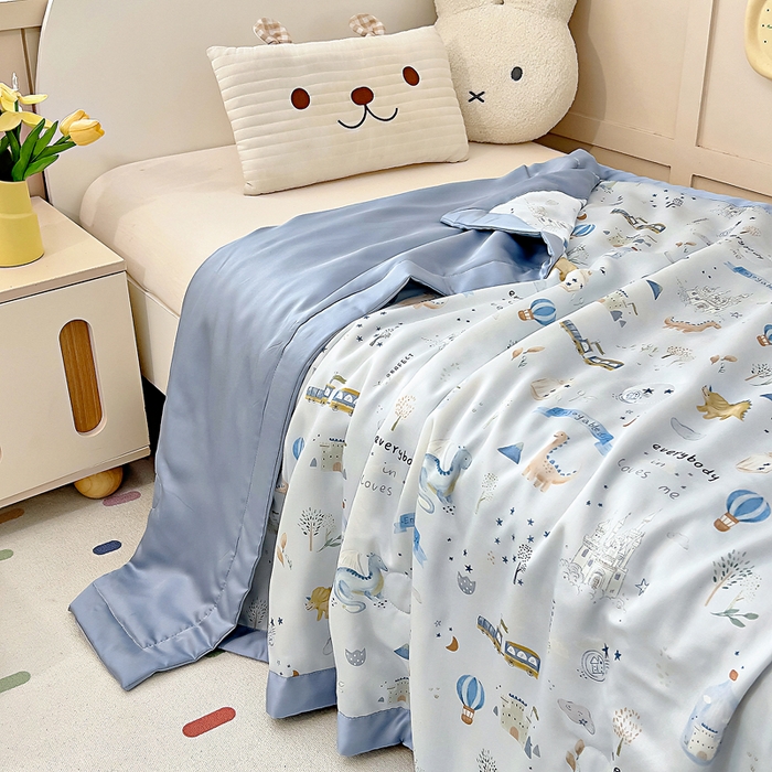 91家纺网 家纺一手货源 找家纺 御棉坊 2026春夏A类天丝活性印染儿童大豆夏被宝宝夏凉被幼儿园午睡空调被薄被子 雪国恐龙