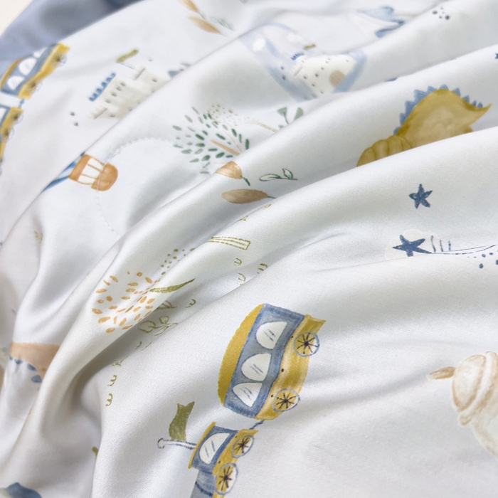 91家纺网 家纺一手货源 找家纺 御棉坊 2026春夏A类天丝活性印染儿童大豆夏被宝宝夏凉被幼儿园午睡空调被薄被子 雪国恐龙