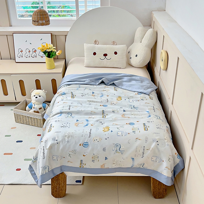 91家纺网 家纺一手货源 找家纺 御棉坊 2026春夏A类天丝活性印染儿童大豆夏被宝宝夏凉被幼儿园午睡空调被薄被子 雪国恐龙