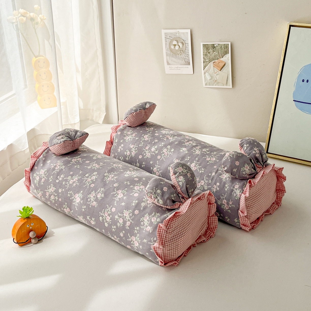 91家纺网 家纺一手货源 找家纺 小桃姐家纺 直播爆款全棉双层纱卡通荞麦枕芯枕头儿童学生成人护颈枕兔兔荞麦枕 复古小花