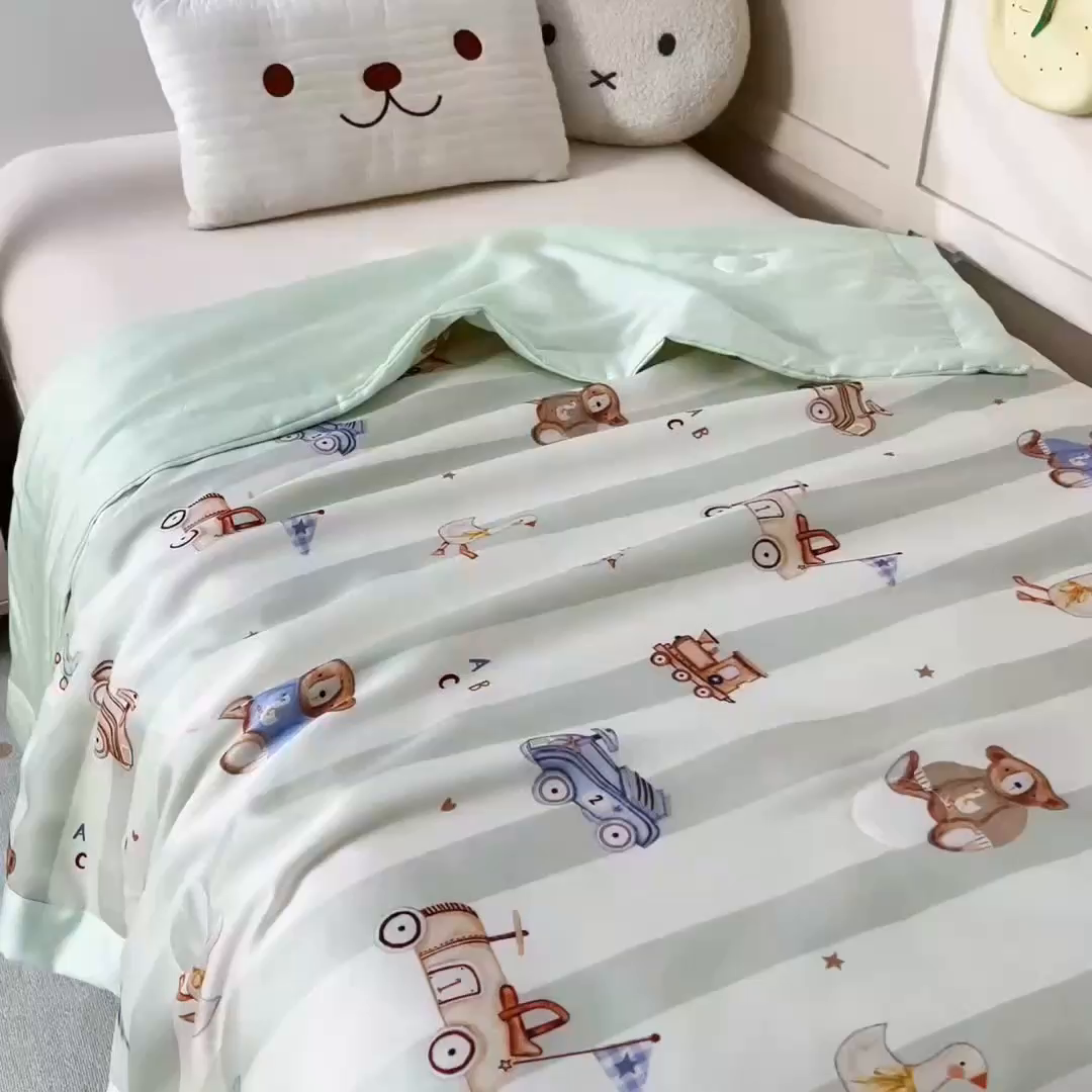 91家纺网 家纺一手货源 找家纺 御棉坊 2026春夏A类天丝活性印染儿童大豆夏被宝宝夏凉被幼儿园午睡空调被薄被子 摇摇熊