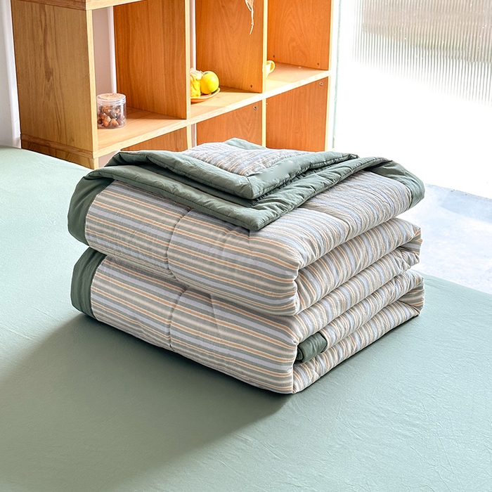 91家纺网 家纺一手货源 找家纺 春皖家纺 2026新款全棉色织羽丝绒夏被-风格1 素雅-绿条