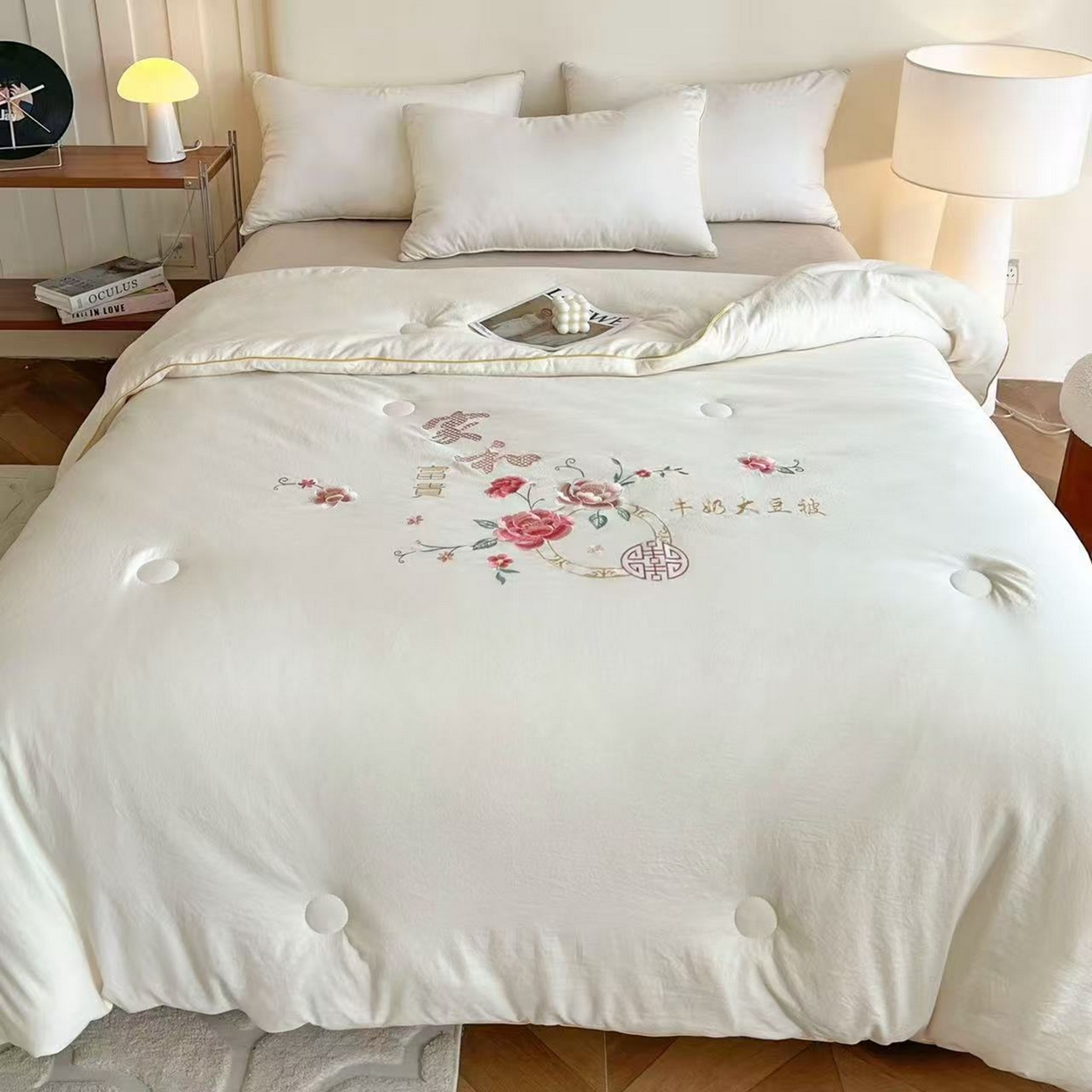 91家纺网 家纺一手货源 找家纺 （总）粉黛 2026新款刺绣原棉大豆被200*230cm