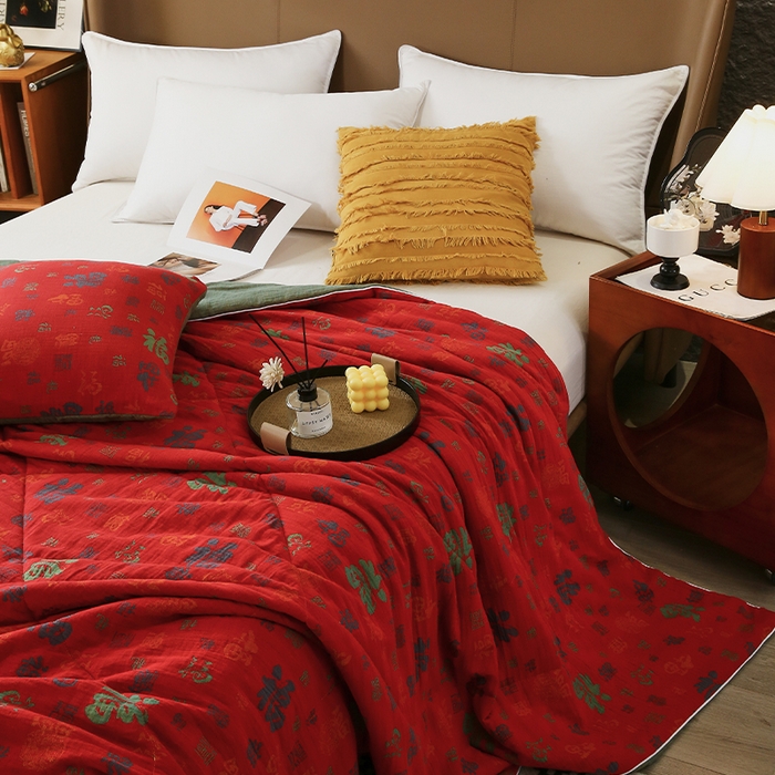 91家纺网 家纺一手货源 找家纺 （总）春皖家纺 2026新款全棉双层纱夏被系列-百福