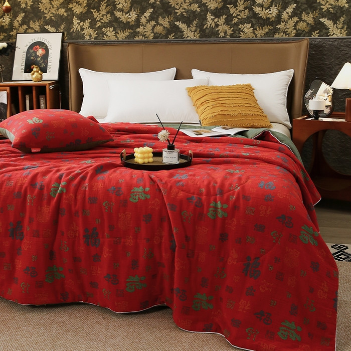 91家纺网 家纺一手货源 找家纺 （总）春皖家纺 2026新款全棉双层纱夏被系列-百福