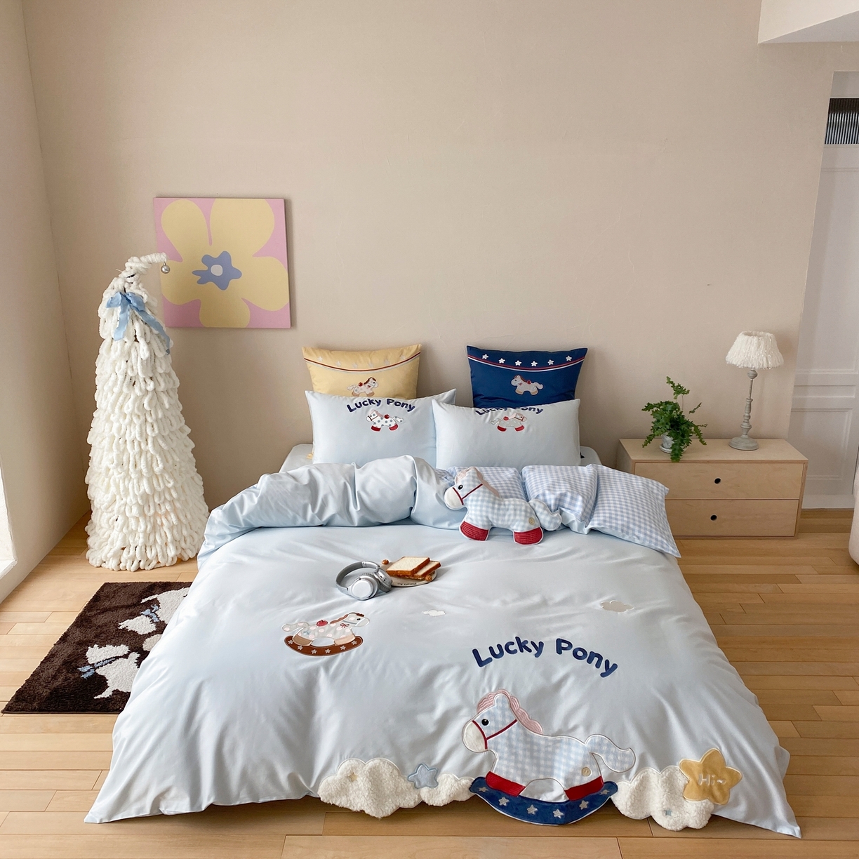 91家纺网 家纺一手货源 找家纺 （总）星野 2026春夏新品100双股澳棉刺绣贴布绣四件套--旋转木马