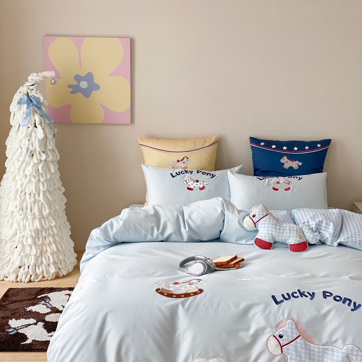 91家纺网 家纺一手货源 找家纺 （总）星野 2026春夏新品100双股澳棉刺绣贴布绣四件套--旋转木马