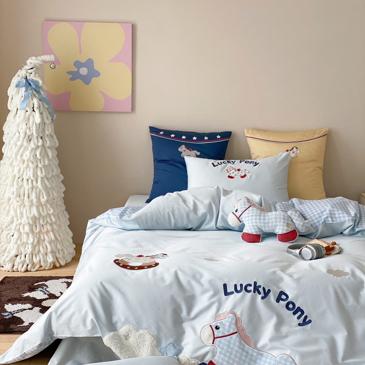 91家纺网 家纺一手货源 找家纺 （总）星野 2026春夏新品100双股澳棉刺绣贴布绣四件套--旋转木马