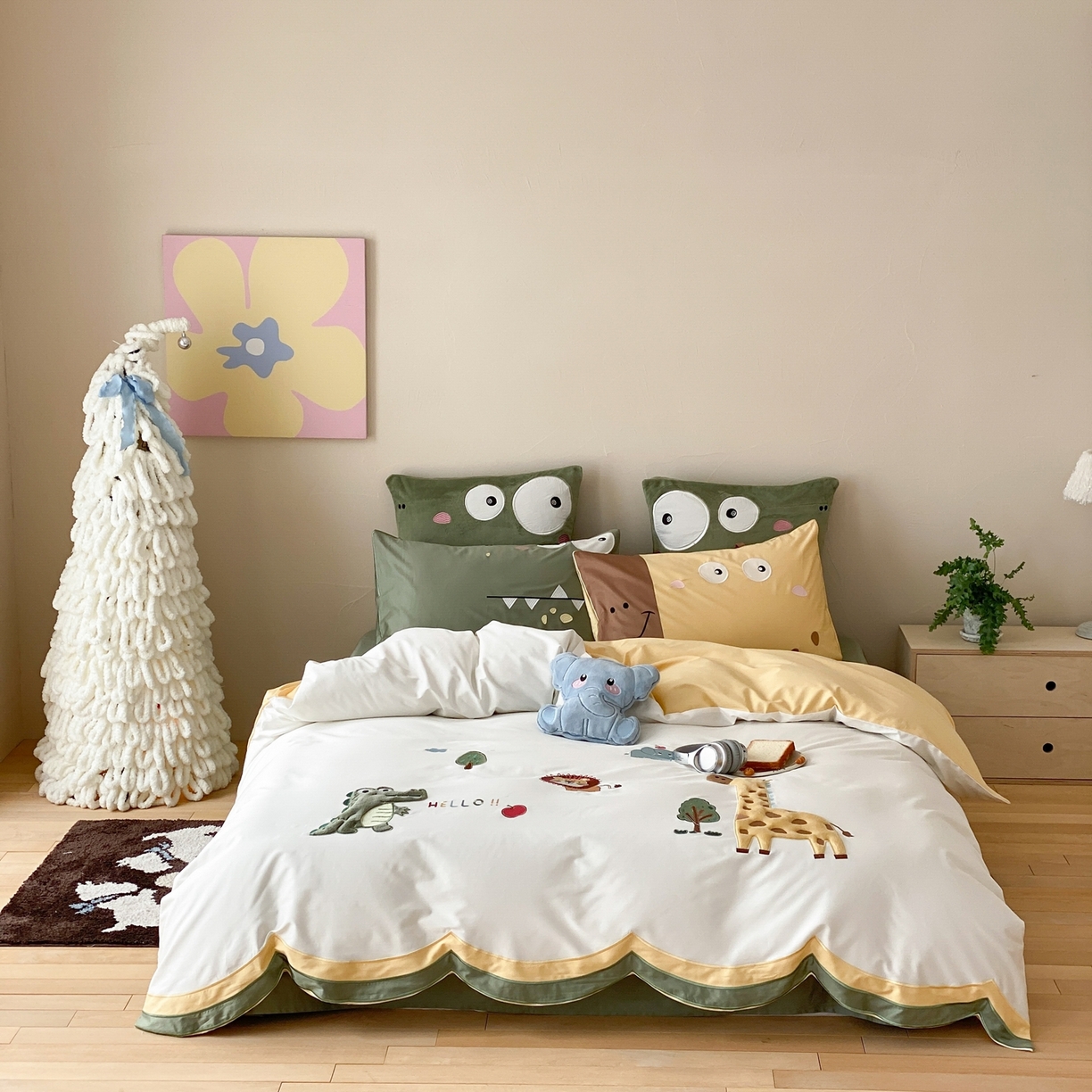 91家纺网 家纺一手货源 找家纺 （总）星野 2026春夏新品100双股澳棉刺绣贴布绣四件套--森林探索