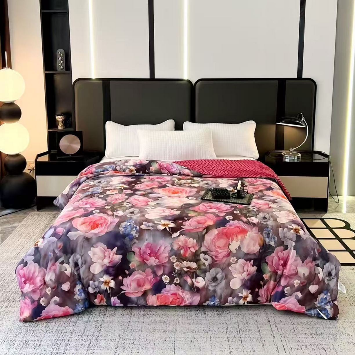 91家纺网 家纺一手货源 找家纺 （总）粉黛 2026新款针织豆豆绒被-花舞 200*230cm