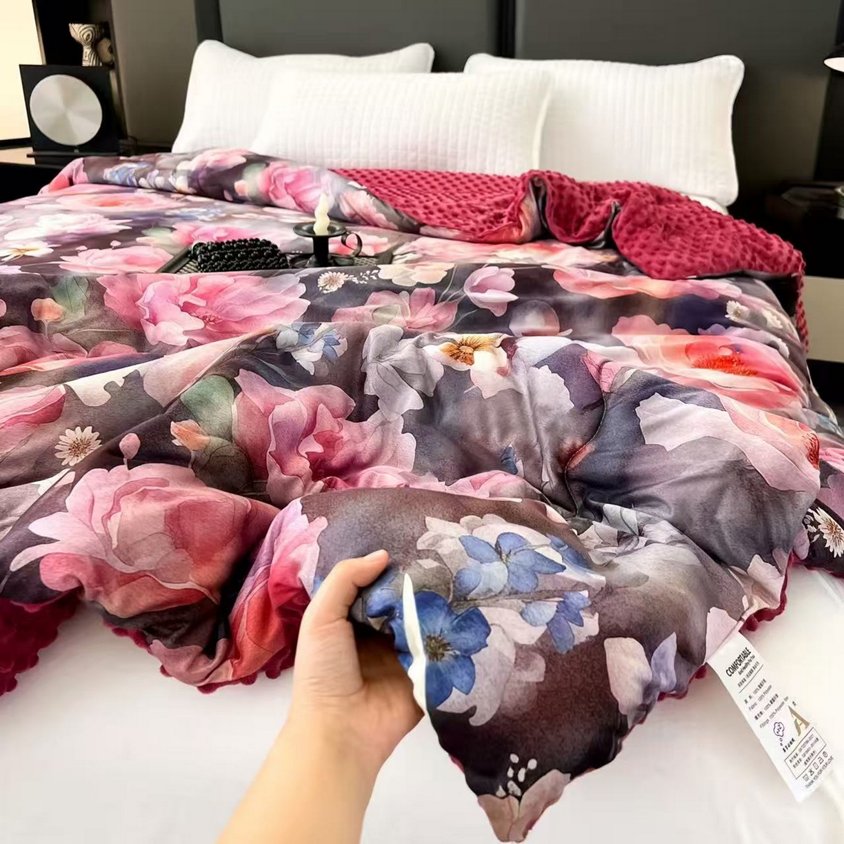 91家纺网 家纺一手货源 找家纺 （总）粉黛 2026新款针织豆豆绒被-花舞 200*230cm