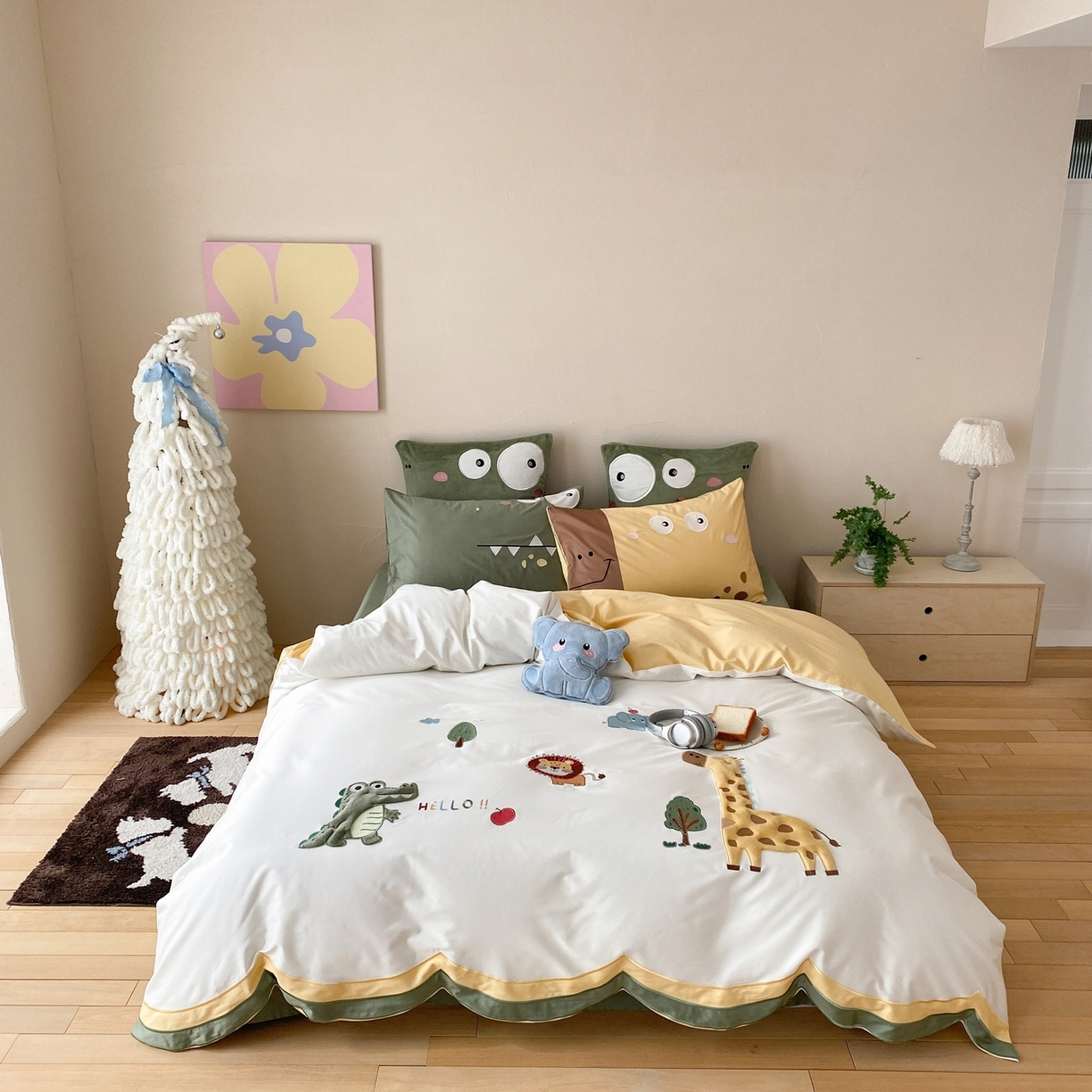 91家纺网 家纺一手货源 找家纺 （总）星野 2026春夏新品100双股澳棉刺绣贴布绣四件套--森林探索