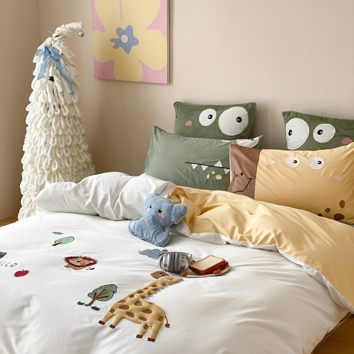 91家纺网 家纺一手货源 找家纺 （总）星野 2026春夏新品100双股澳棉刺绣贴布绣四件套--森林探索