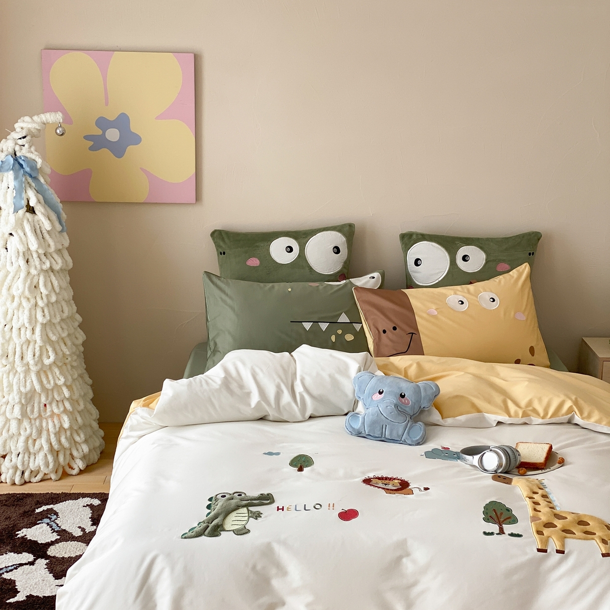 91家纺网 家纺一手货源 找家纺 （总）星野 2026春夏新品100双股澳棉刺绣贴布绣四件套--森林探索