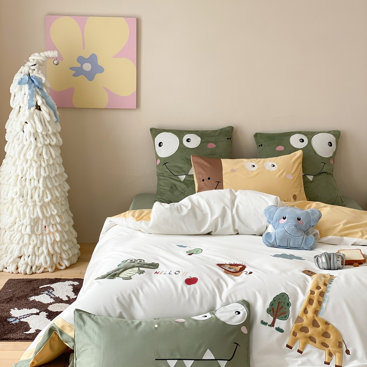 91家纺网 家纺一手货源 找家纺 （总）星野 2026春夏新品100双股澳棉刺绣贴布绣四件套--森林探索