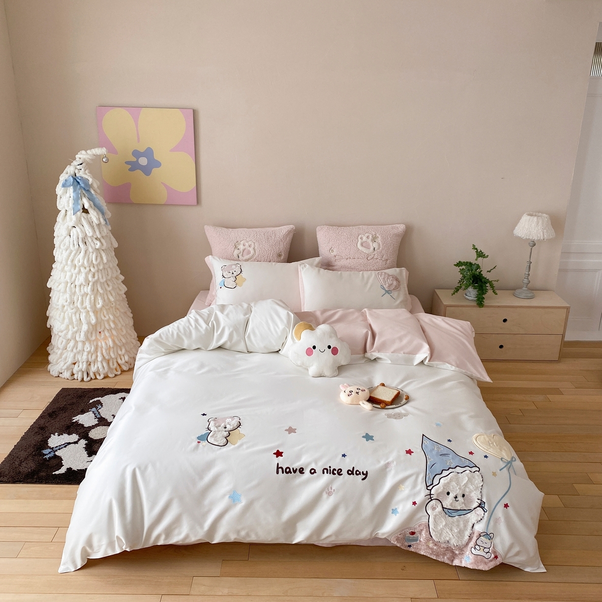 91家纺网 家纺一手货源 找家纺 （总）星野 2026春夏新品100双股澳棉刺绣贴布绣四件套--喵满分