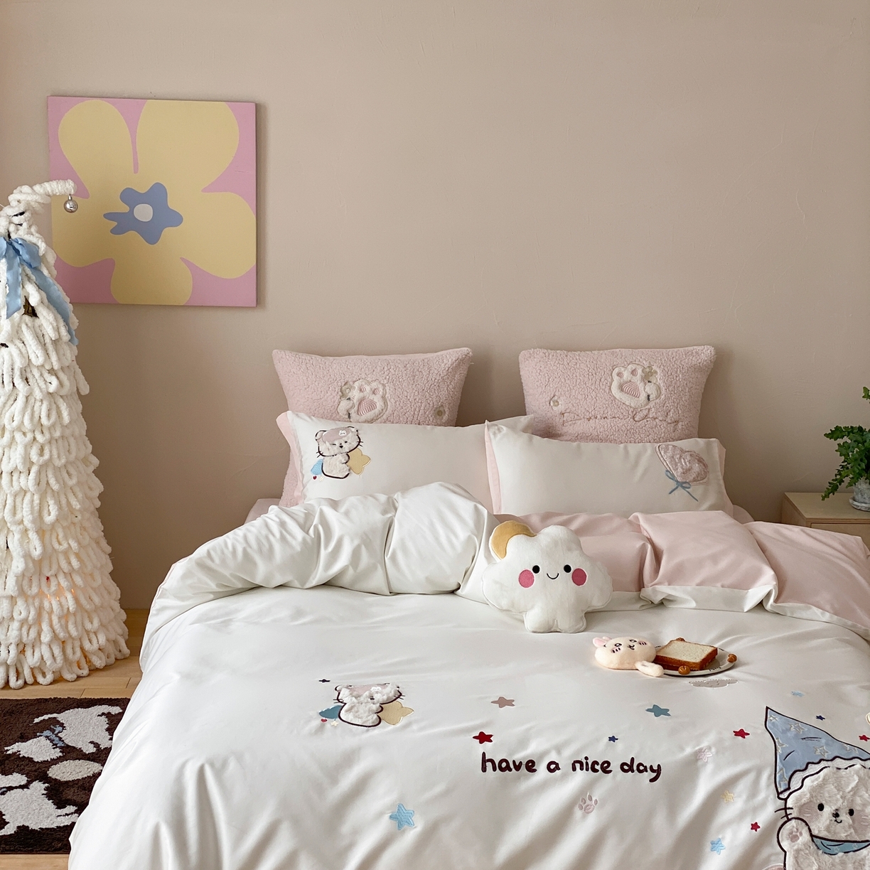 91家纺网 家纺一手货源 找家纺 （总）星野 2026春夏新品100双股澳棉刺绣贴布绣四件套--喵满分