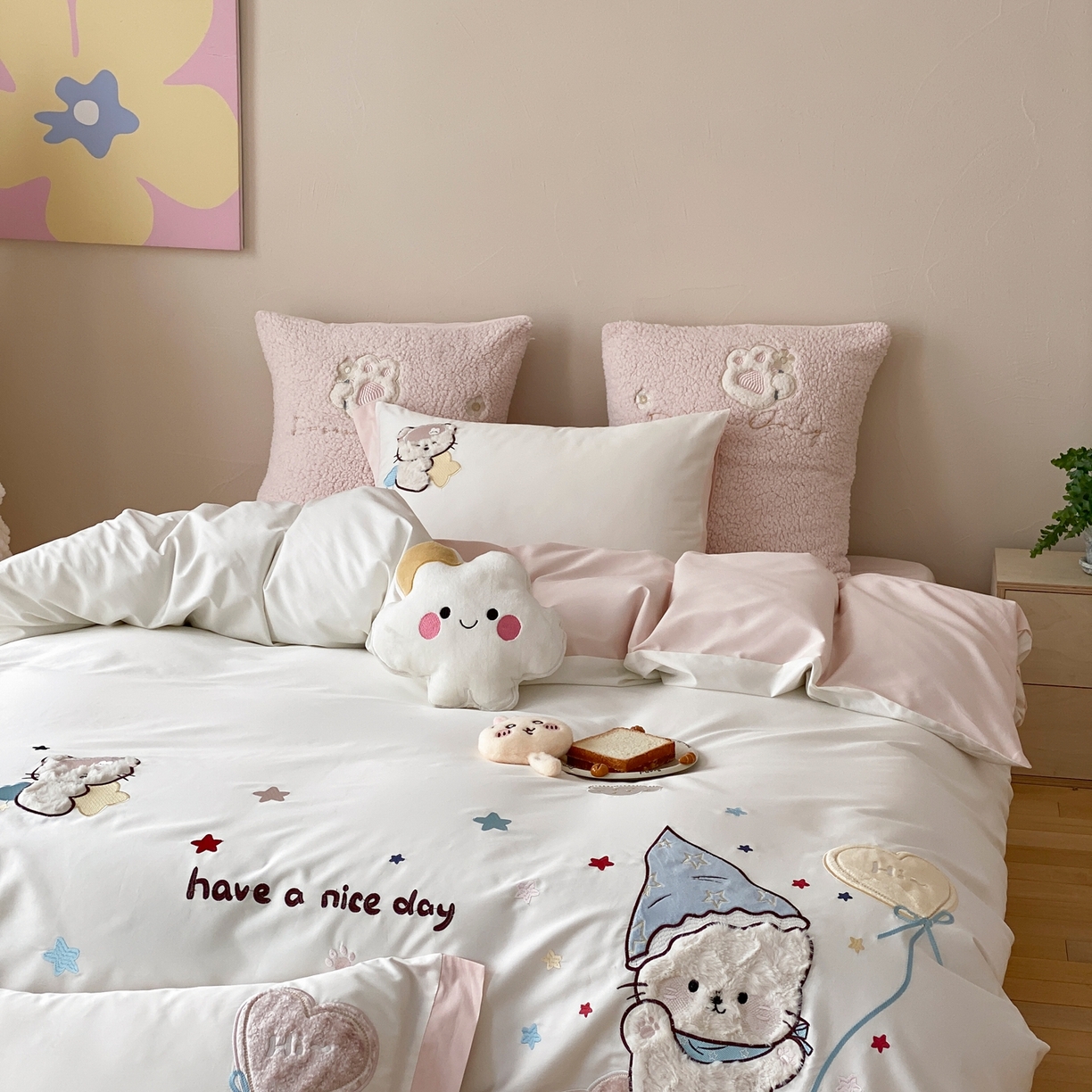 91家纺网 家纺一手货源 找家纺 （总）星野 2026春夏新品100双股澳棉刺绣贴布绣四件套--喵满分