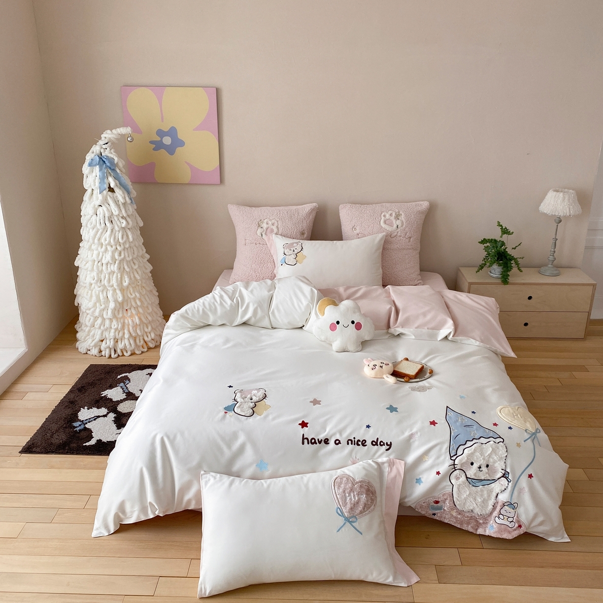 91家纺网 家纺一手货源 找家纺 （总）星野 2026春夏新品100双股澳棉刺绣贴布绣四件套--喵满分