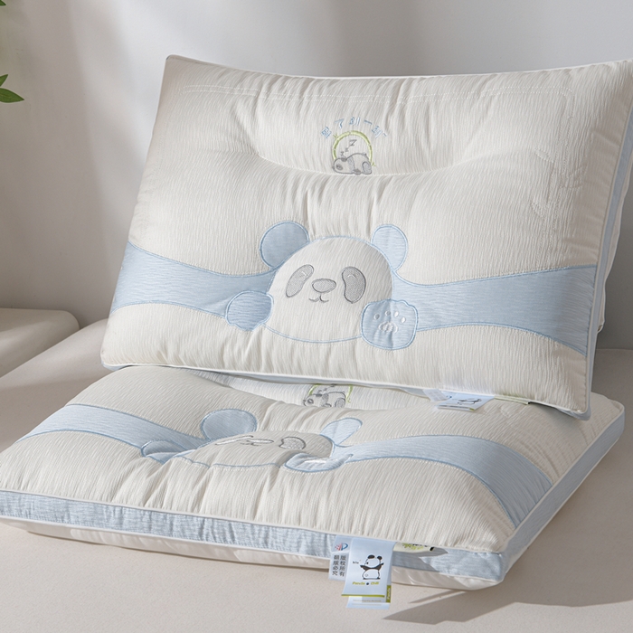 小桃姐家纺 2025新款趴趴熊猫刺绣枕 枕头枕芯 趴趴熊猫刺绣枕-蓝色