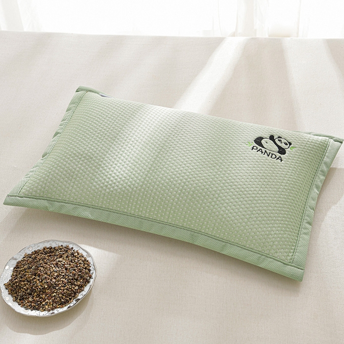 小桃姐家纺 2025新款熊猫卡通小恐龙刺绣荞麦枕 枕头枕芯 绿色-小熊猫