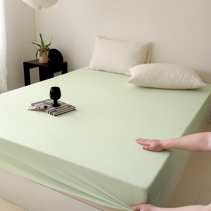 法芙娜家纺 2026新款纯色165克双面锦氨凉感冰皮床笠 绿色