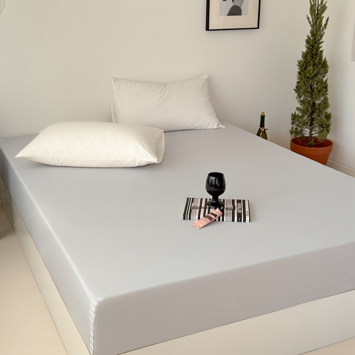 91家纺网 家纺一手货源 找家纺 法芙娜家纺 2026新款纯色165克双面锦氨凉感冰皮床笠 灰色