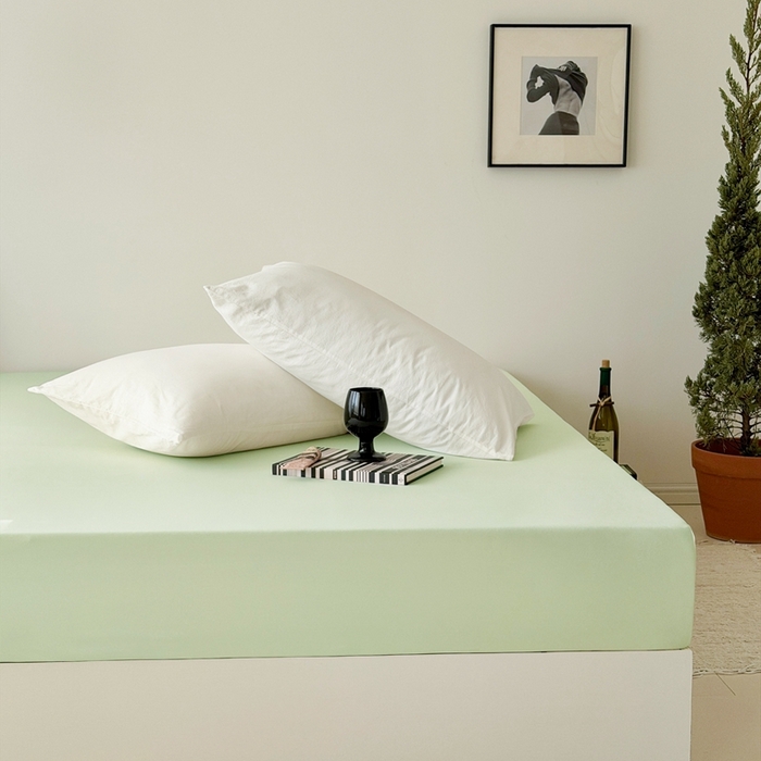 91家纺网 家纺一手货源 找家纺 法芙娜家纺 2026新款纯色165克双面锦氨凉感冰皮床笠 绿色