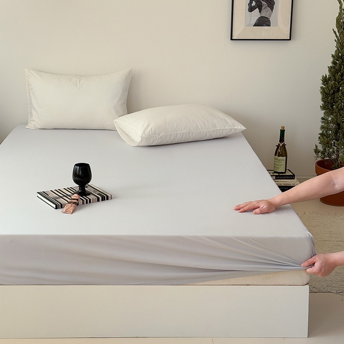 91家纺网 家纺一手货源 找家纺 法芙娜家纺 2026新款纯色165克双面锦氨凉感冰皮床笠 灰色