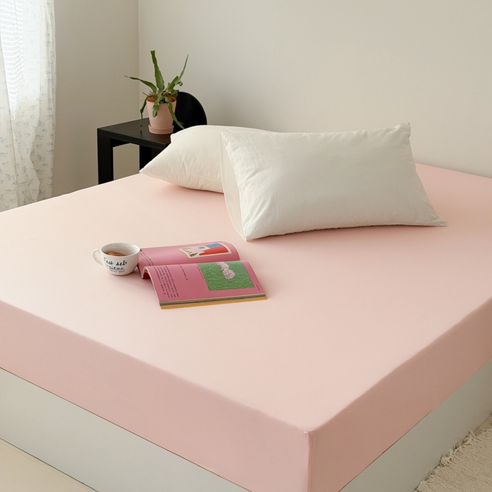 91家纺网 家纺一手货源 找家纺 法芙娜家纺 2026新款纯色165克双面锦氨凉感冰皮床笠 粉色