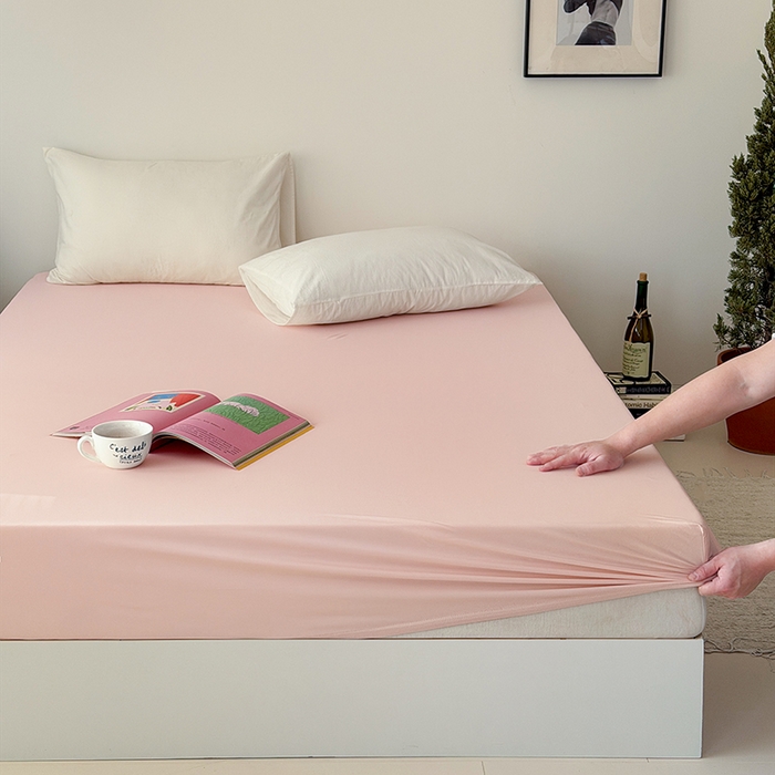 91家纺网 家纺一手货源 找家纺 法芙娜家纺 2026新款纯色165克双面锦氨凉感冰皮床笠 粉色