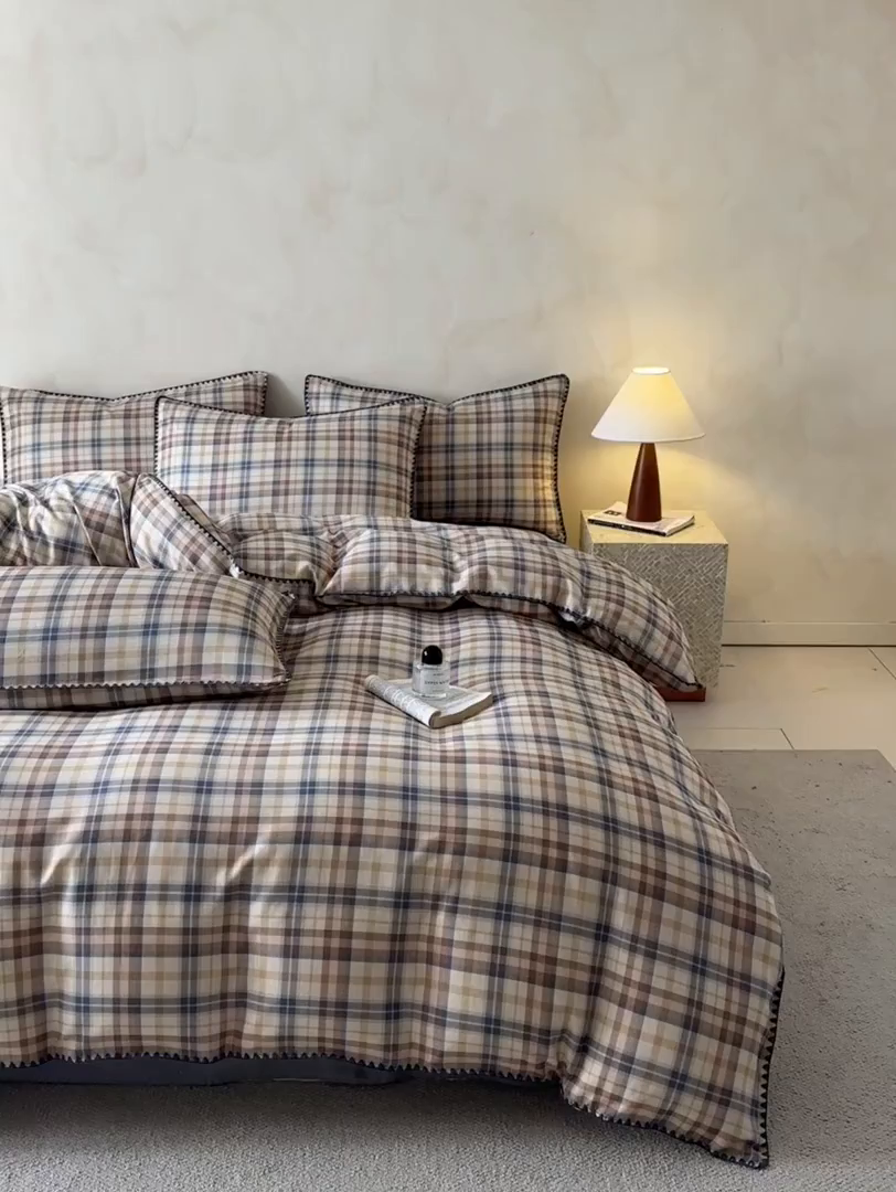 91家纺网 家纺一手货源 找家纺 桃子家居 2026新款A类纯棉棉麻三角针工艺贝壳边简约水洗棉麻四件套系列 棉麻-三角针雾蓝格