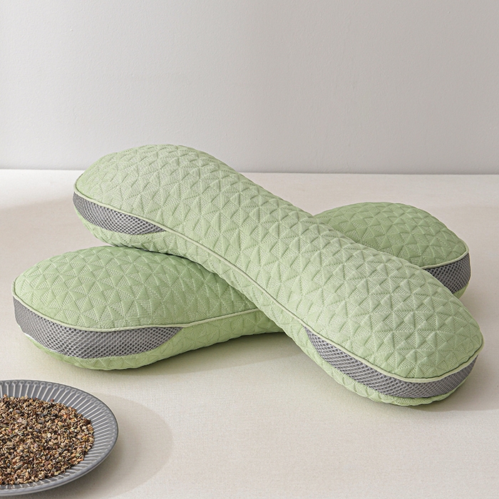 91家纺网 家纺一手货源 找家纺 小桃姐家纺 2025新款凉感冰丝苦荞骨形护颈枕 枕头枕芯 凉感冰丝苦荞骨形护颈枕-绿色