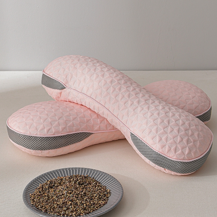 （总）小桃姐家纺 2025新款凉感冰丝苦荞骨形护颈枕 枕头枕芯