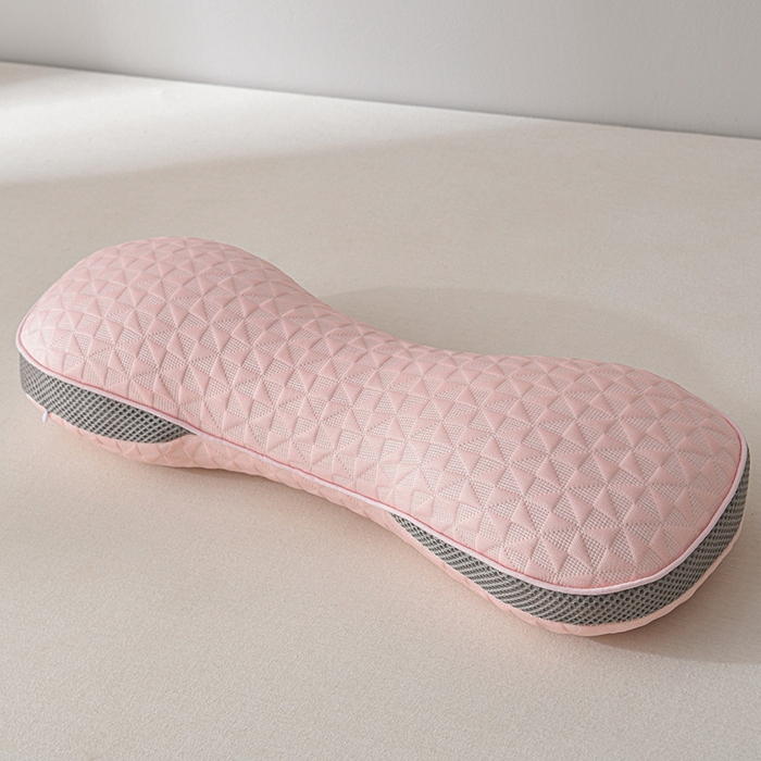 91家纺网 家纺一手货源 找家纺 小桃姐家纺 2025新款凉感冰丝苦荞骨形护颈枕 枕头枕芯 凉感冰丝苦荞骨形护颈枕-粉色