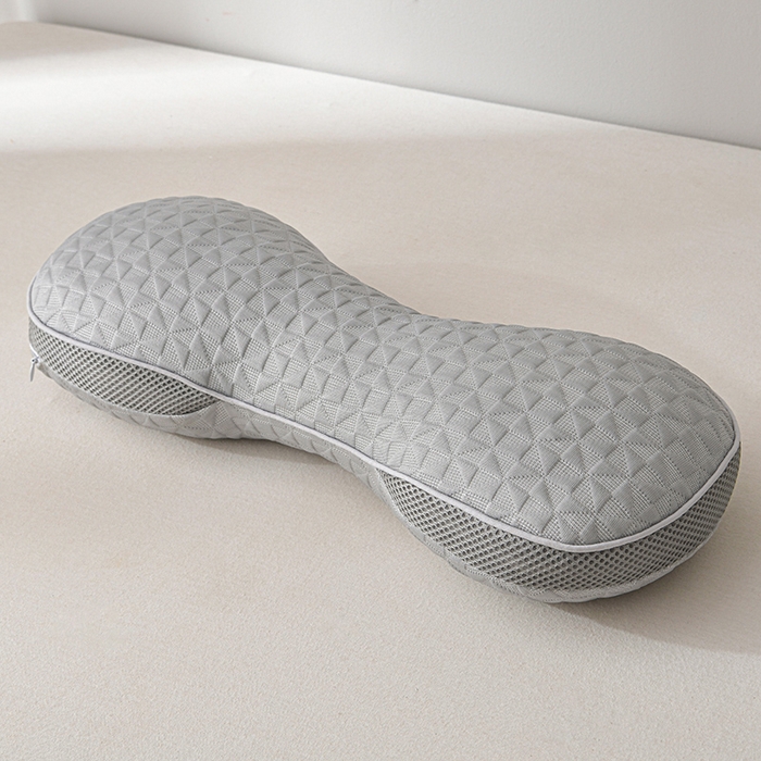 91家纺网 家纺一手货源 找家纺 小桃姐家纺 2025新款凉感冰丝苦荞骨形护颈枕 枕头枕芯 凉感冰丝苦荞骨形护颈枕-灰色