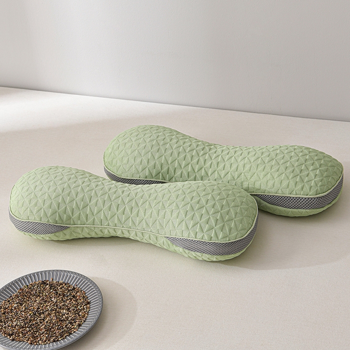 91家纺网 家纺一手货源 找家纺 小桃姐家纺 2025新款凉感冰丝苦荞骨形护颈枕 枕头枕芯 凉感冰丝苦荞骨形护颈枕-绿色