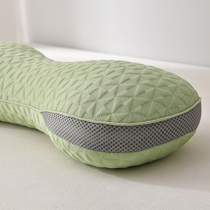 91家纺网 家纺一手货源 找家纺 小桃姐家纺 2025新款凉感冰丝苦荞骨形护颈枕 枕头枕芯 凉感冰丝苦荞骨形护颈枕-绿色