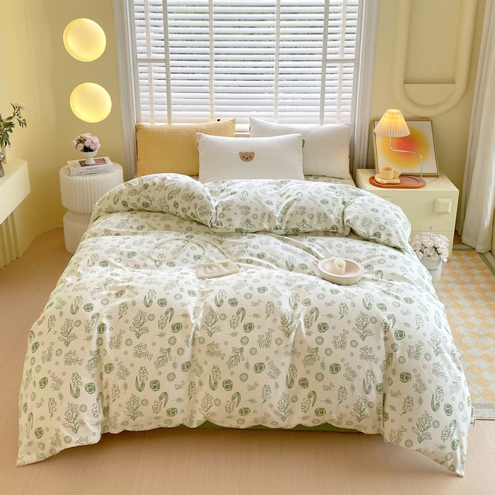 春皖家纺 2026高端直播热卖非遗A类全棉老粗布加厚床单款三件套-工艺款单被套 浅韵绿