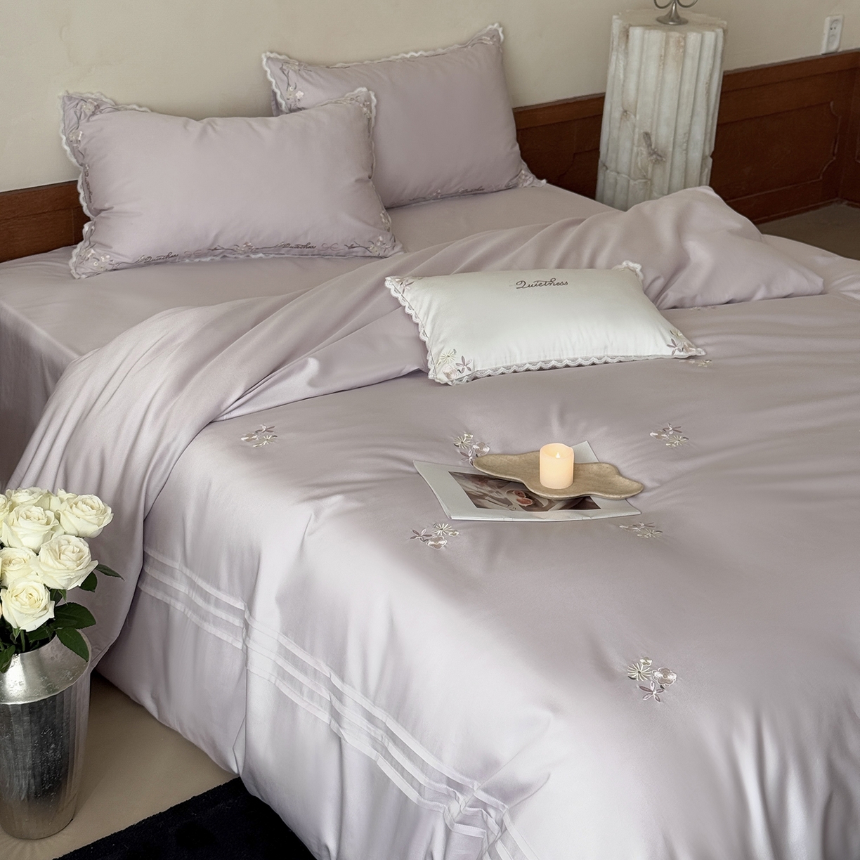 91家纺网 家纺一手货源 找家纺 鹿班家居 2026春季新品100S长绒棉精密刺绣系列四件套-少女花栈（标准会员-20元） 少女花栈-紫色