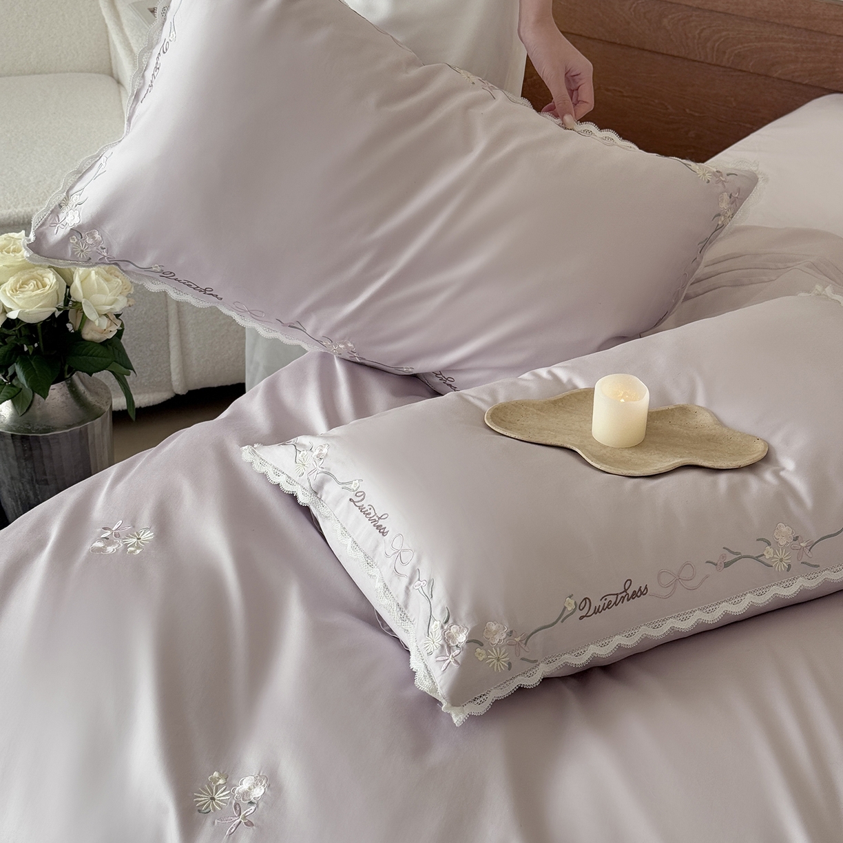 91家纺网 家纺一手货源 找家纺 （总）鹿班家居 2026春季新品100S长绒棉精密刺绣系列四件套-少女花栈（标准会员-20元）