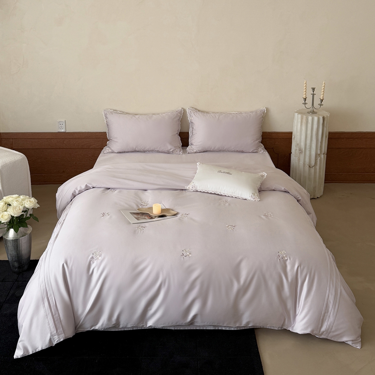 91家纺网 家纺一手货源 找家纺 鹿班家居 2026春季新品100S长绒棉精密刺绣系列四件套-少女花栈（标准会员-20元） 少女花栈-紫色