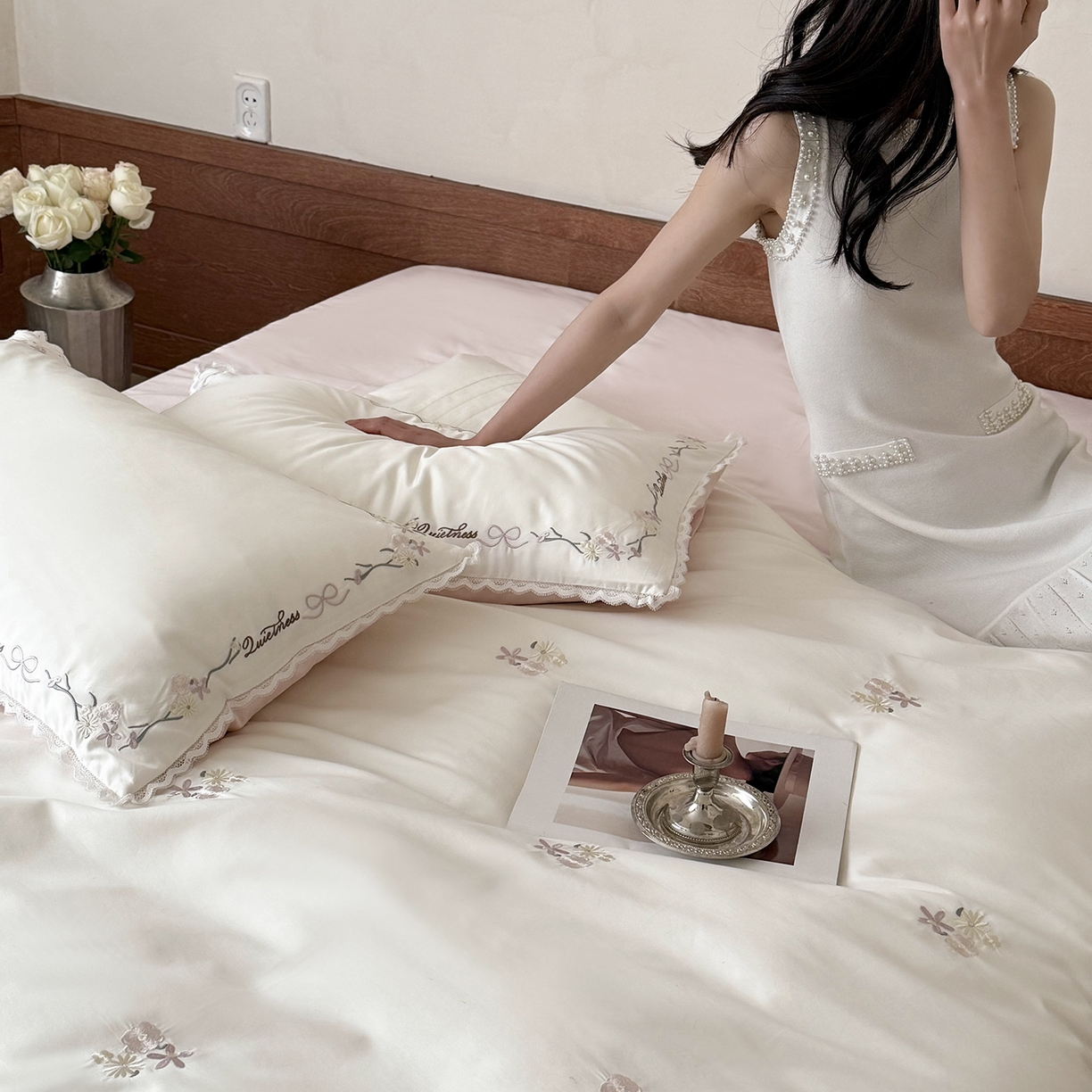 91家纺网 家纺一手货源 找家纺 鹿班家居 2026春季新品100S长绒棉精密刺绣系列四件套-少女花栈（标准会员-20元） 少女花栈-粉色