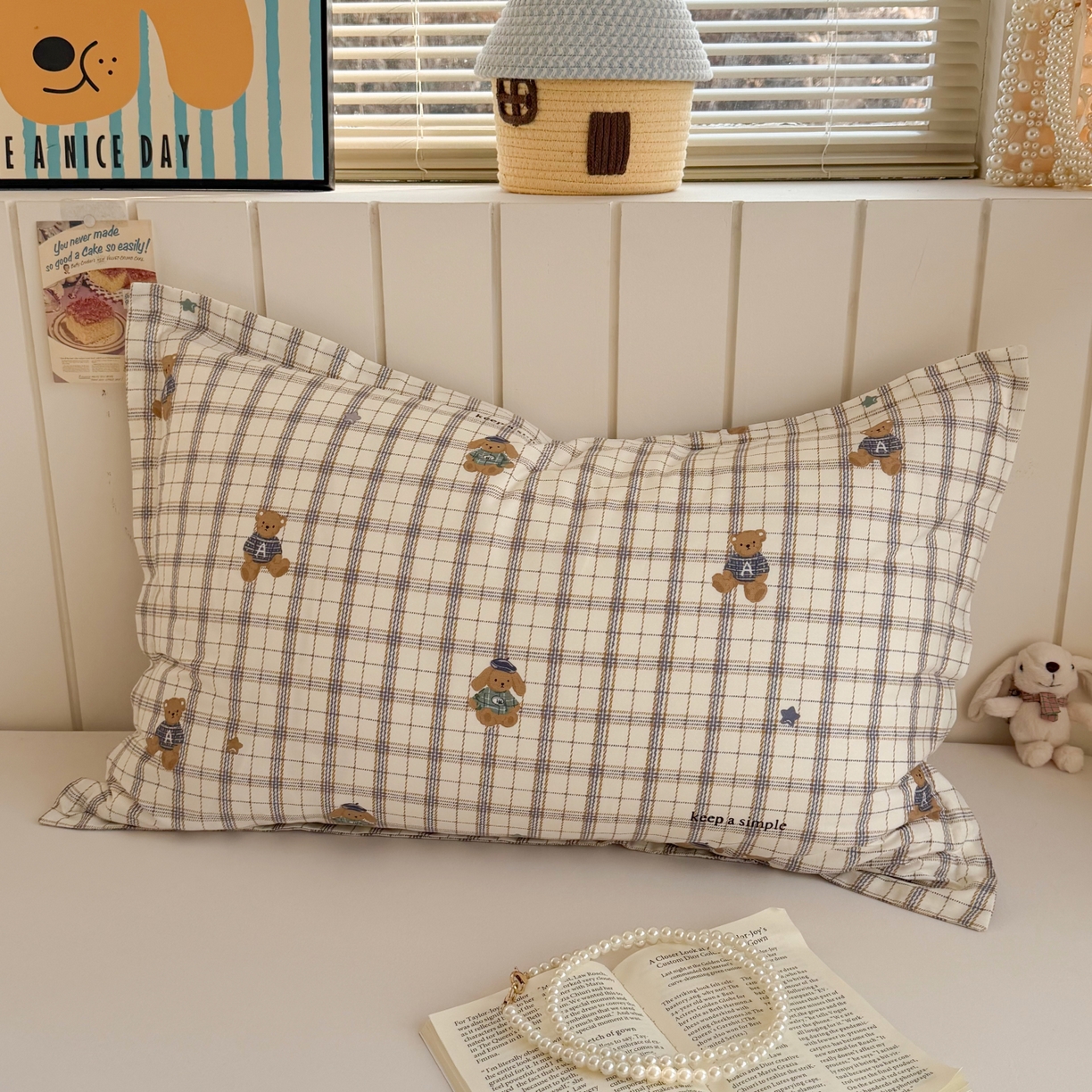 91家纺网 家纺一手货源 找家纺 百寐 2026新款13372全棉信封印花系列枕套 格子熊